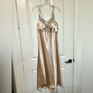 anthropologie maxi flora nikrooz Stella chemise maxi dress champagne satin